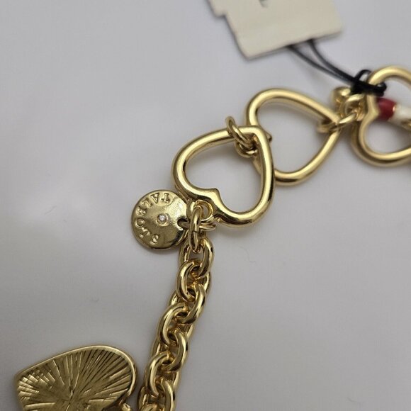 Talbots Charm Bracelet Red Stripe Hearts Gold Tone Toggle Valentine's Day Cute - Picture 6 of 8